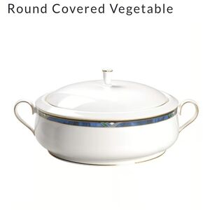 Lenox Royal Kelly Elegant White and Blue Round Covered Vegetable Dish